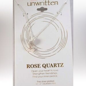 NWT UNWRITTEN SILVER PLATED CLEAR CRYSTAL ROSE QUARTZ NECKLACE